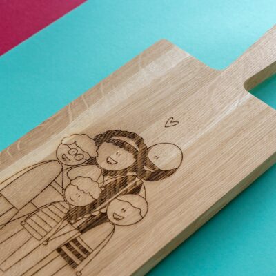 lasergasten eiken borrelplank eigen ontwerp afbeelding tekening gezin