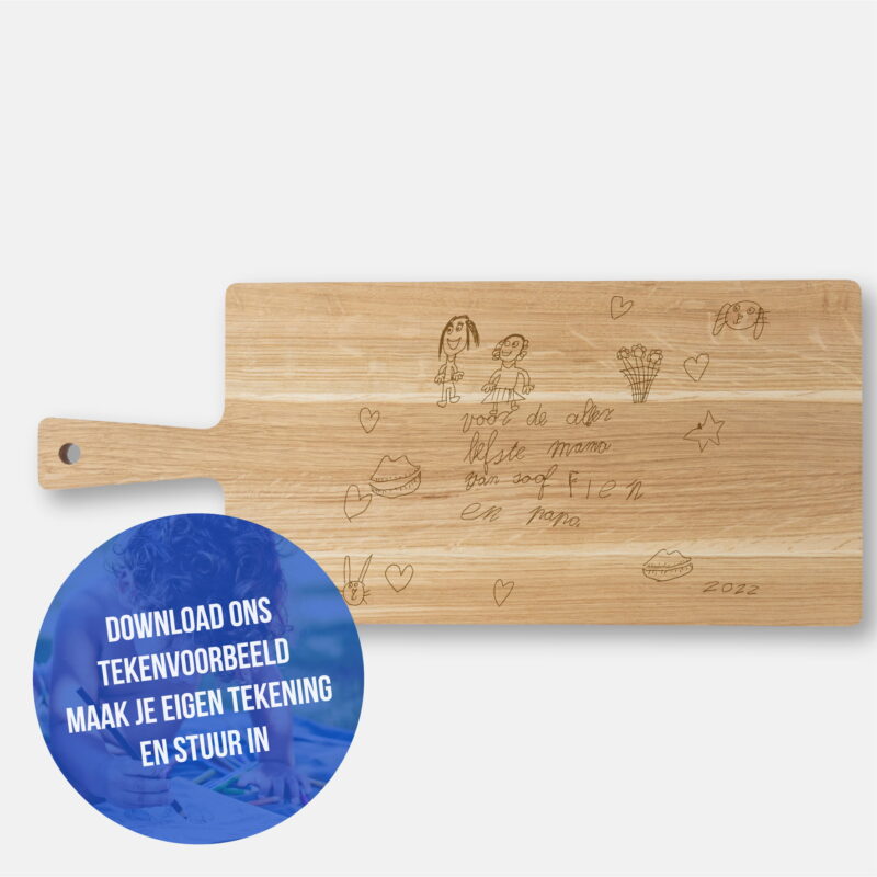 eiken borrelplank met kindertekening laten maken