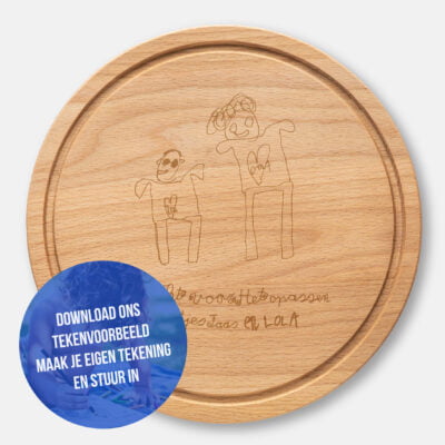 serveerplank met kindertekening beuken graveren