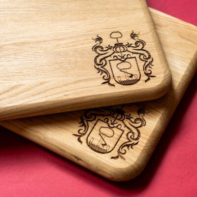 lasergasten eiken borrelplank gravure wapen