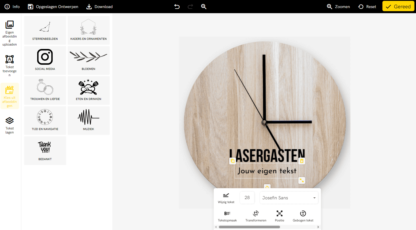 lasergasten online ontwerp tool klok